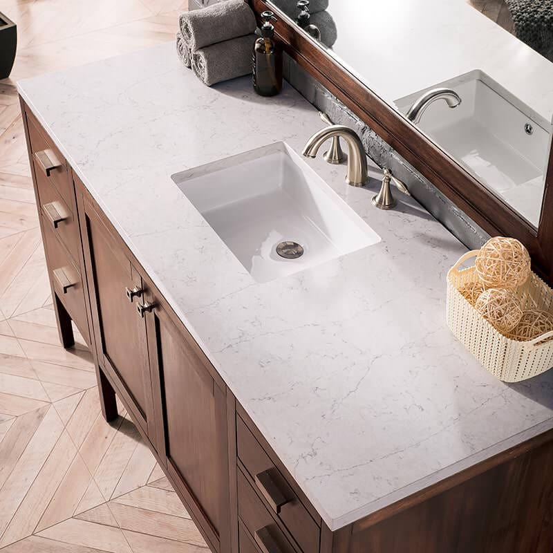Addison 60 Inch Single Vanity in Mid Century Acacia With Eternal Jasmine Pearl Silestone Top
