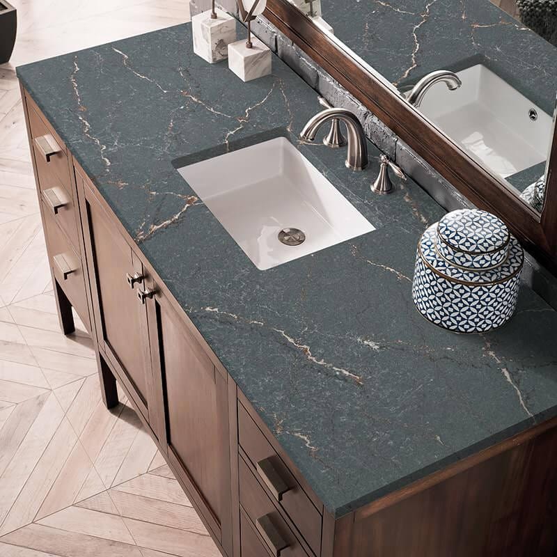 Addison 60 Inch Single Vanity in Mid Century Acacia With Parisien Bleu Silestone Top