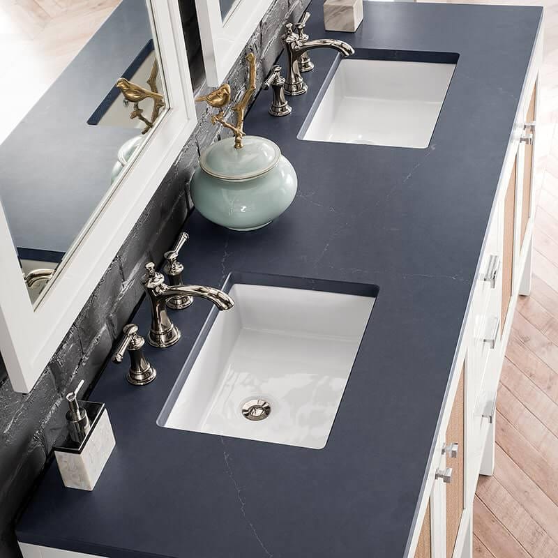 Addison 72" Double Vanity in Glossy White With Charcoal Soapstone Silestone Top
