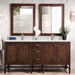 Addison 72" Double Vanity in Mid Century Acacia With Single Hole Faucet White Zeus Silestone Top Backsplash