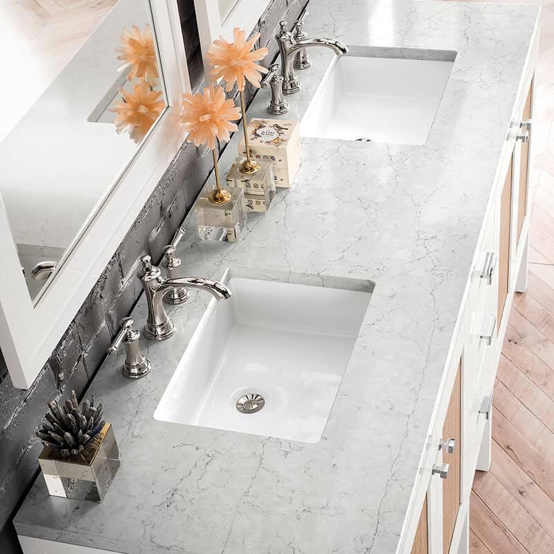 Addison 72 Inch Double Vanity in Glossy White With Eternal Jasmine Pearl Silestone Top
