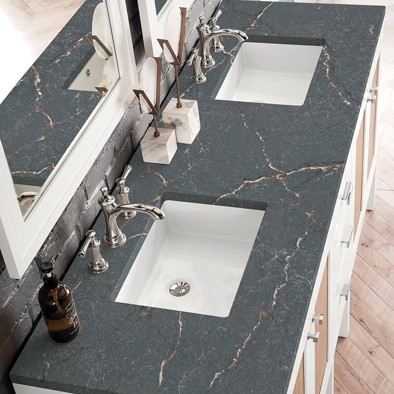 Addison 72 Inch Double Vanity in Glossy White With Parisien Bleu Silestone Top
