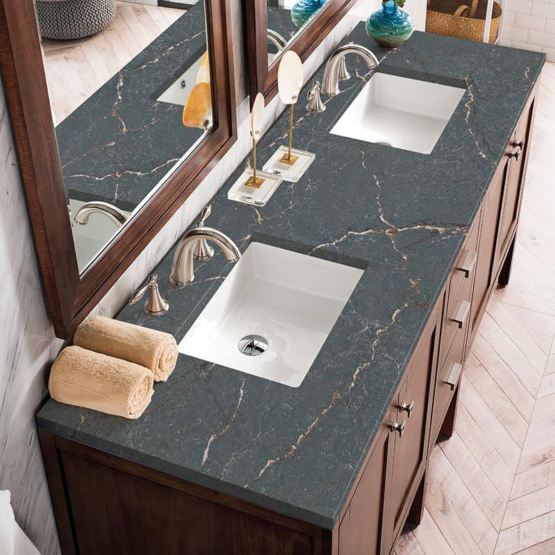Addison 72 Inch Double Vanity in Mid Century Acacia With Parisien Bleu Silestone Top