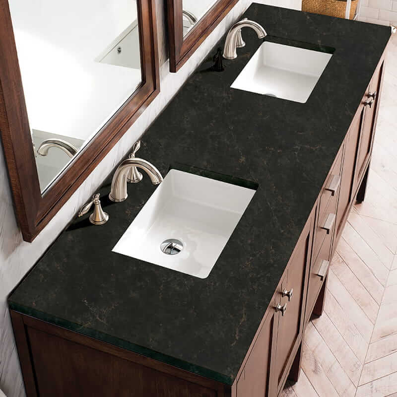 Addison 72 Inch Double Vanity in Mid Century Acacia With Phantome Eclos Top