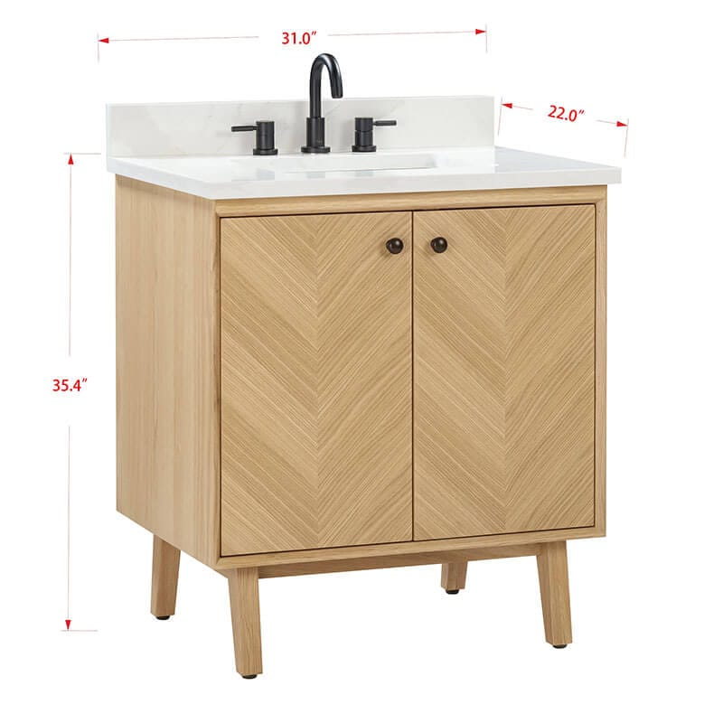 Adele 30 inch Single Sink Bathroom Vanity in Calacatta Quartz Top Corner View