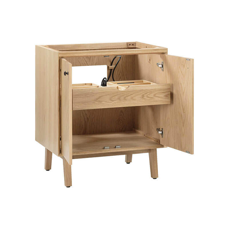 Adele 30 inch Single Sink Bathroom Vanity Natural Oak Open Drawer