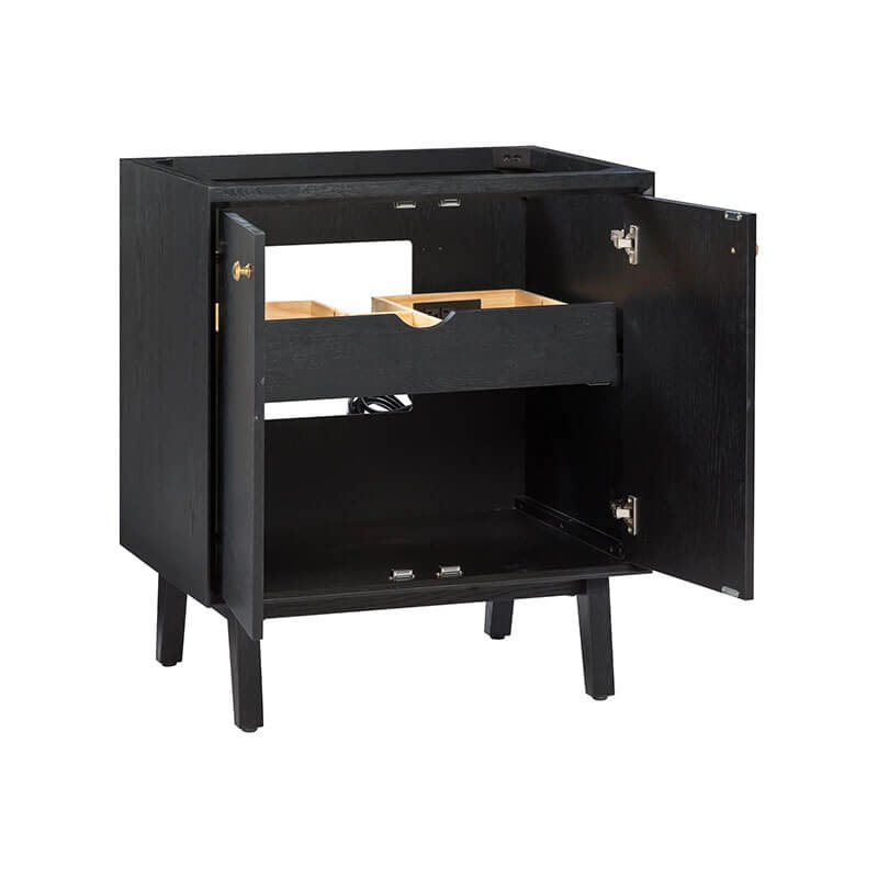 Adele 30 Single Sink Bathroom Vanity Black Oak Cabinet Only Open Drawer