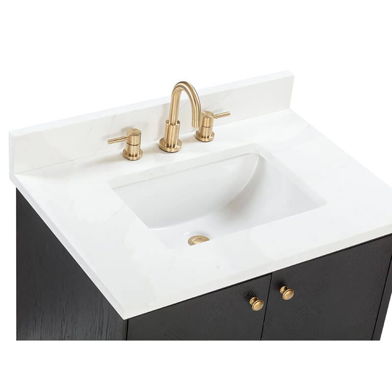 Adele 30 Single Sink Bathroom Vanity Black Oak in Calacatta Quartz