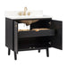 Adele 36 inch Single Sink Bathroom Vanity Black Oak in Calacatta Quartz Open Drawer