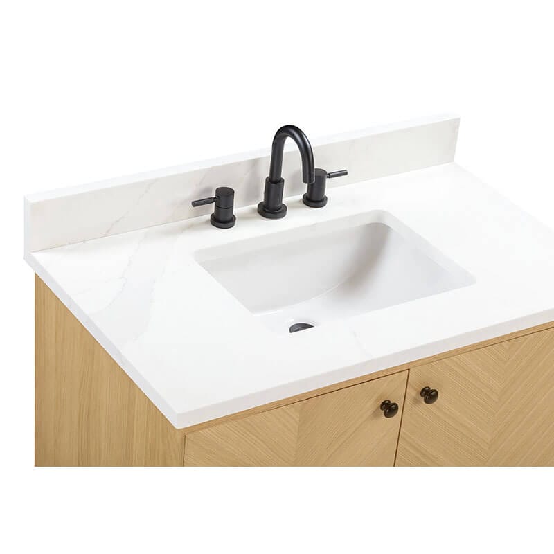 Adele 36 inch Single Sink Bathroom Vanity Natural Oak in Calacatta Quartz