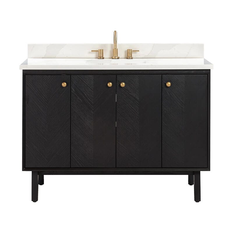 Adele 48 Single Sink Bathroom Vanity Black Oak in Calacatta Quartz Front View