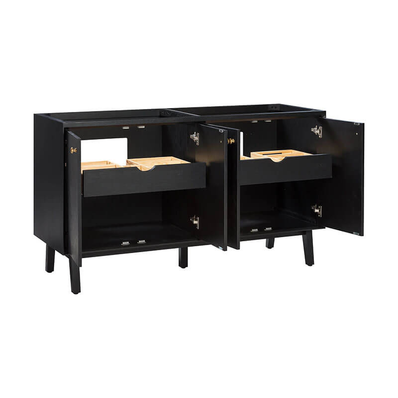 Adele 60 Double Sink Bathroom Vanity Black Oak Cabinet Only Open Drawer