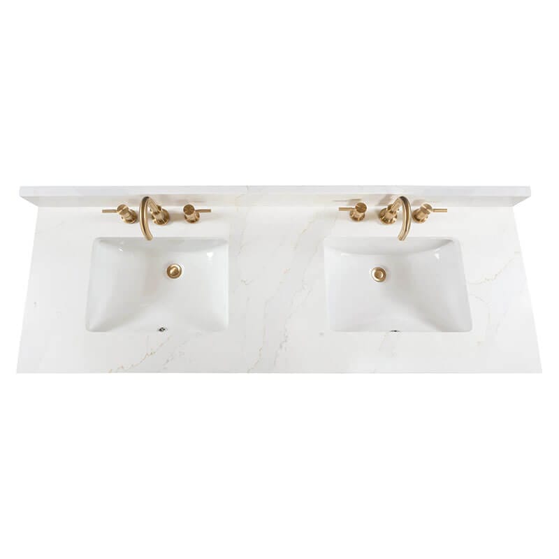 Adele 60 Double Sink Bathroom Vanity Black Oak in Calacatta Quartz