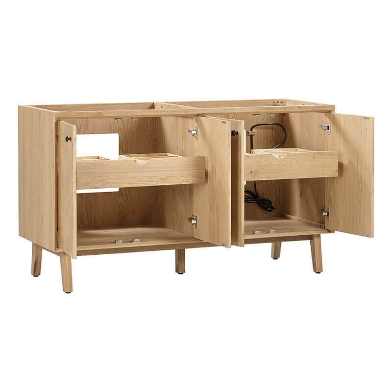 Adele 60 Double Sink Bathroom Vanity Natural Oak Cabinet Only Open Drawer