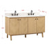Adele 60 Double Sink Bathroom Vanity Natural Oak in Calacatta Quartz Corner View