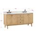 Adele 72 Double Sink Bathroom Vanity Natural Oak in Calacatta Quartz Corner View