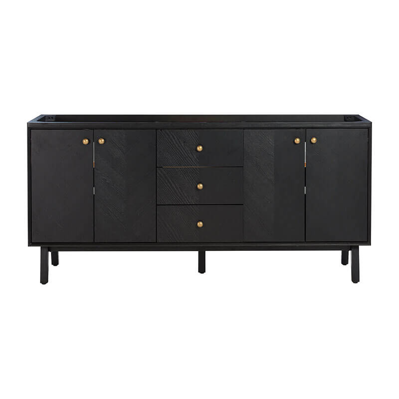 Adele 72 inch Double Sink Bathroom Vanity Black Oak Cabinet Only