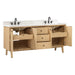 Adele 72 inch Double Sink Bathroom Vanity Natural Oak in Calacatta Quartz Open Drawer