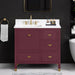 Alana 36 Inch Single Vanity Burgundy Red in White Engineered Stone Front View
