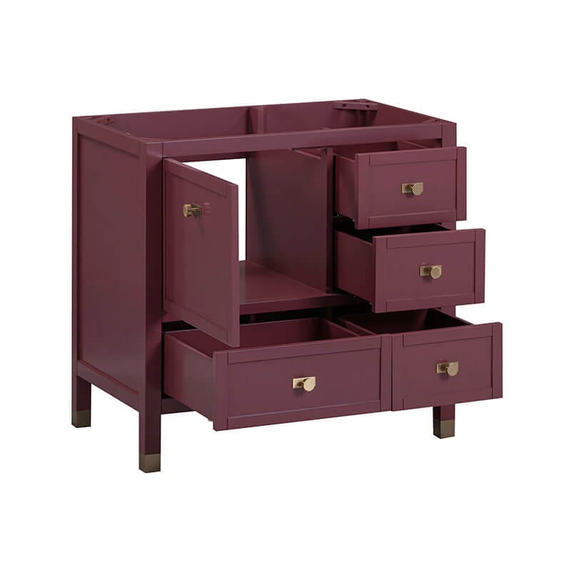 Alana 36 Single Vanity Burgundy Red Cabinet Only Open Drawer