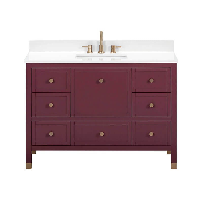 Alana 48 Single Vanity Burgundy Red in White Engineered Stone Front View