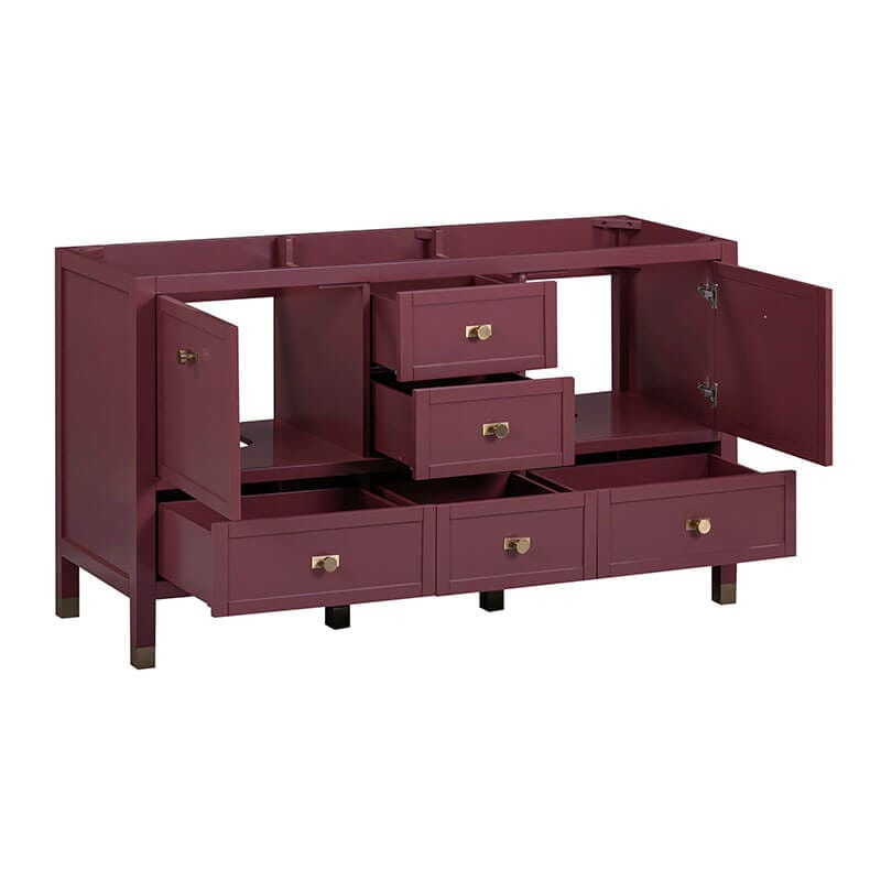 Alana 60 Double Vanity Burgundy Red Cabinet Only Open Drawer