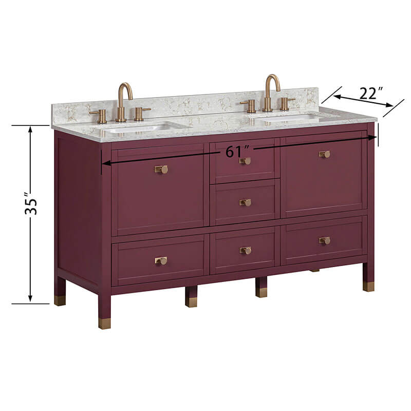 Alana 60 Double Vanity Burgundy Red in Alluring Quartz Dimension