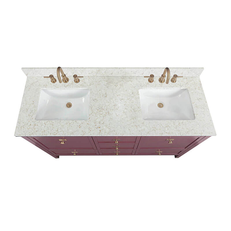 Alana 60 inch Double Vanity Burgundy Red in Alluring Quartz