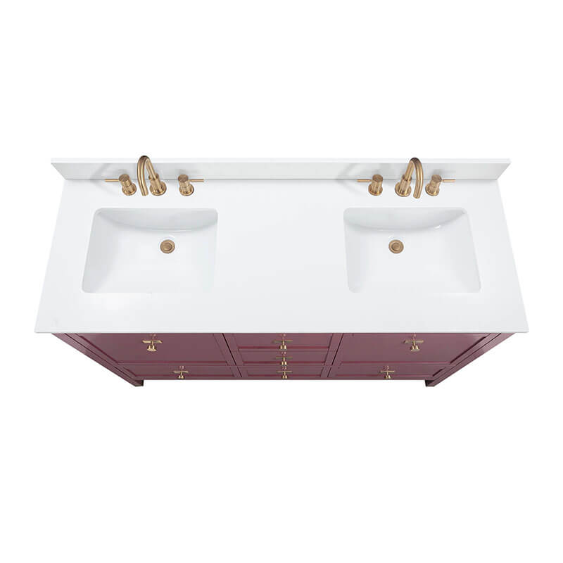 Alana 60 inch Double Vanity Burgundy Red in White Engineered Stone