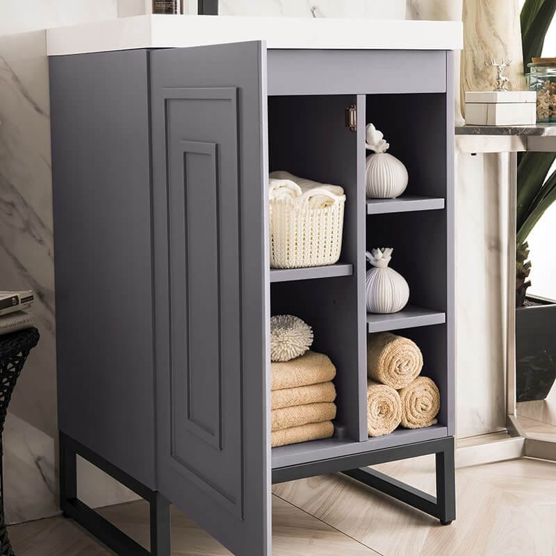 Alicante 24 Inches Single Vanity Gray Smoke Soft Close Door Hinges
