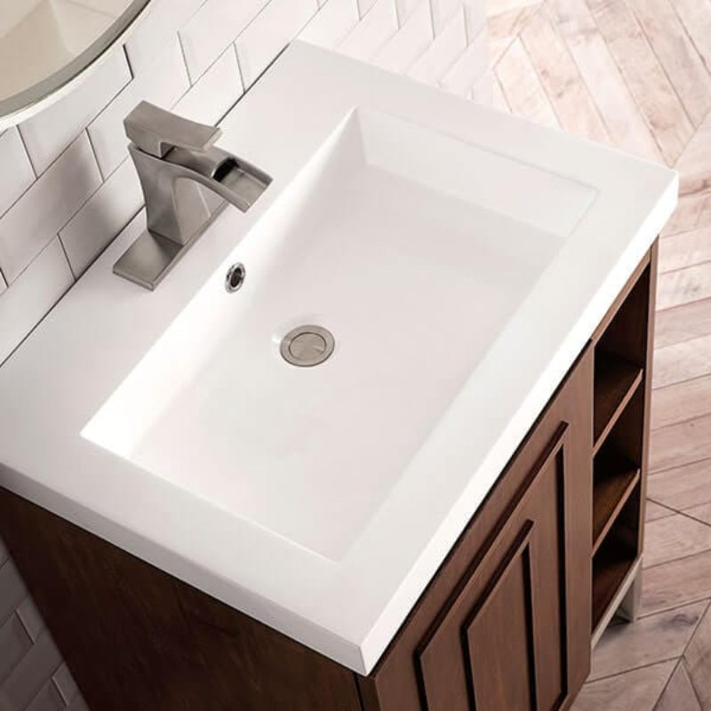 Alicante 24 Inches Single Vanity Mid Century Acacia White Glossy Composite Stone Top