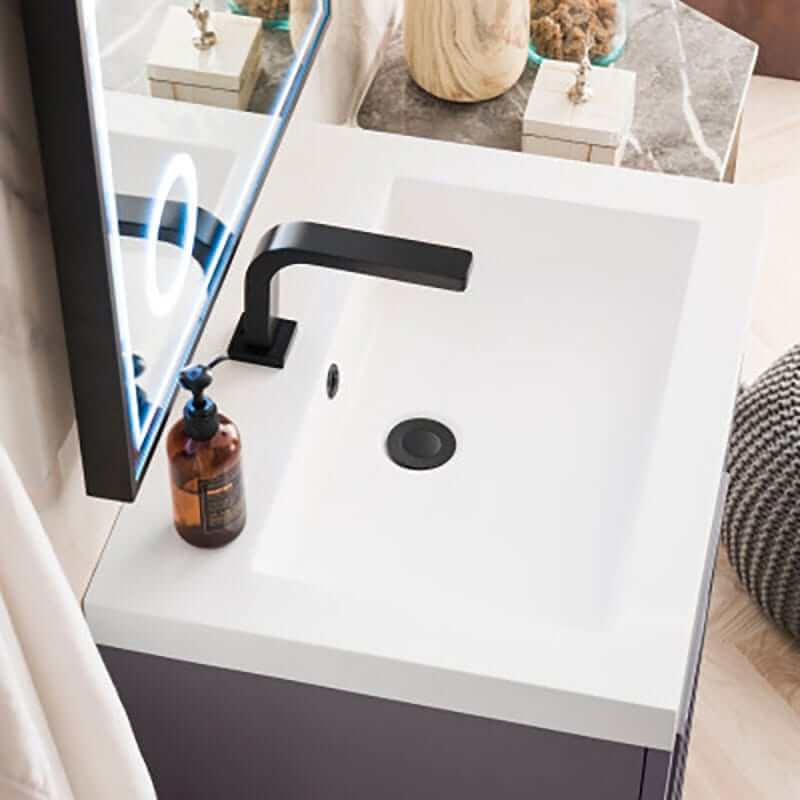 Alicante 24 Inches Single Wall Mount Vanity Gray Smoke White Glossy Composite Stone Top