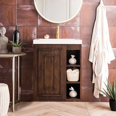 alicante 24" single wall mount vanity mid century acacia front view