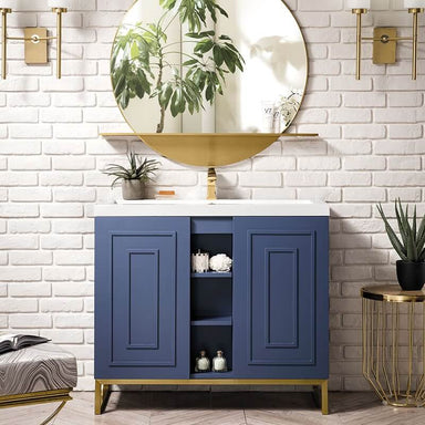 Alicante 39.5 Inches Single Vanity Azure Blue Radiant Gold Freestanding Front View