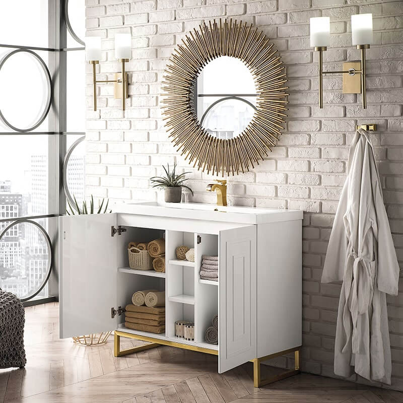 alicante 39.5 inches single vanity glossy white radiant gold side view