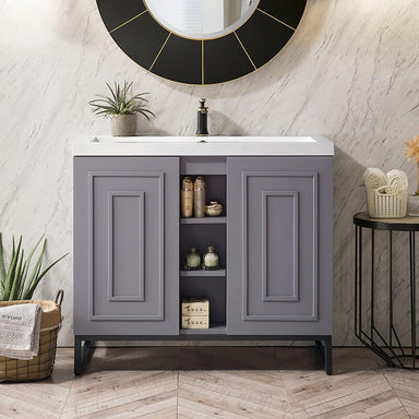 Alicante 39.5 Inches Single Vanity Gray Smoke Matte Black Front View