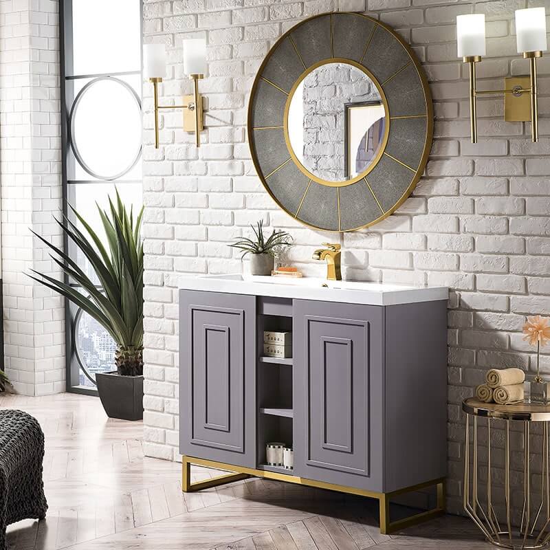 Alicante 39.5 Inches Single Vanity Gray Smoke Radiant Gold Side View