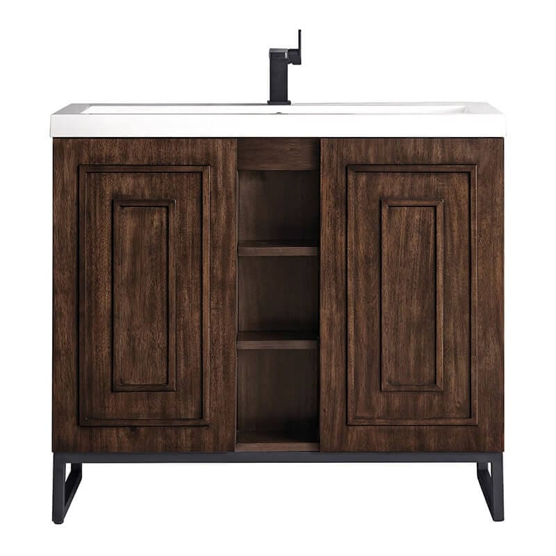 alicante 39.5 inches single vanity mid century acacia matte black front view
