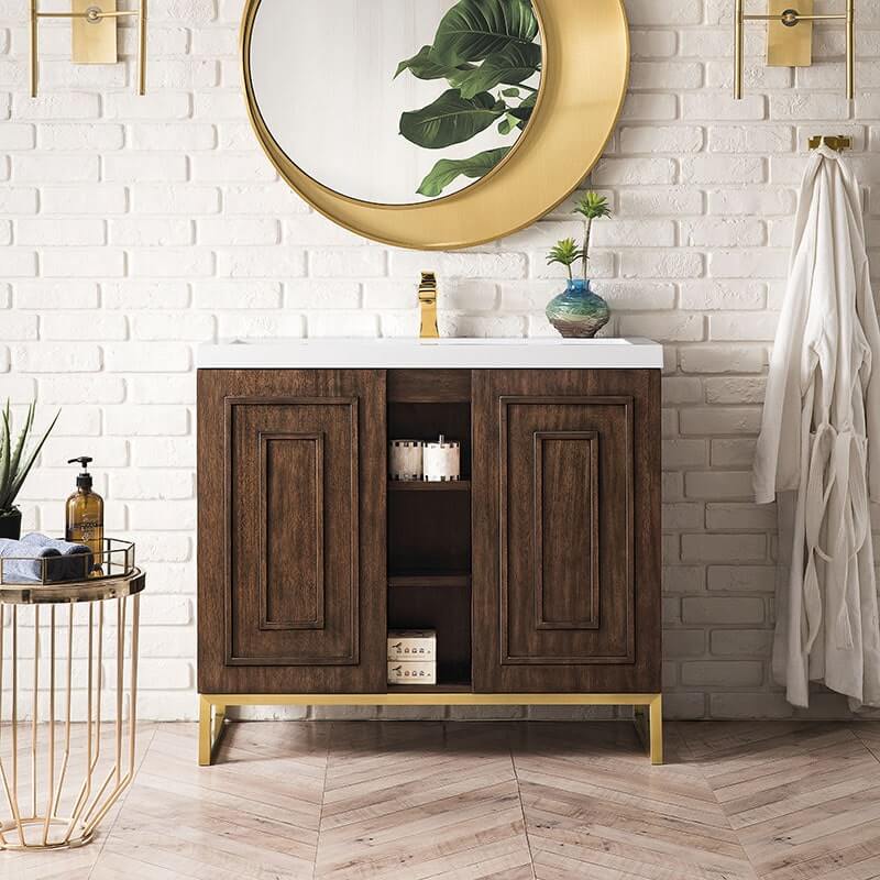 Alicante 39.5 Inches Single Vanity Mid Century Acacia Radiant Gold Front View