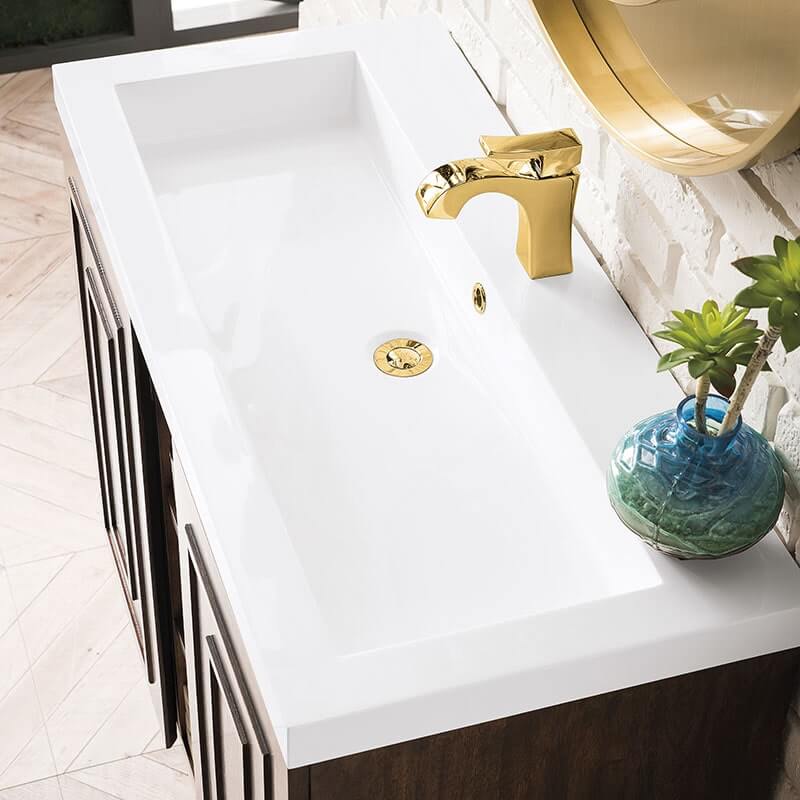 alicante 39.5 inches single vanity mid century acacia radiant gold white glossy composite stone top