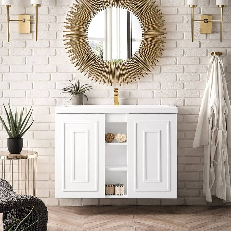 Alicante 39.5 Inches Single Wall Mount Vanity Glossy White Floating Front View