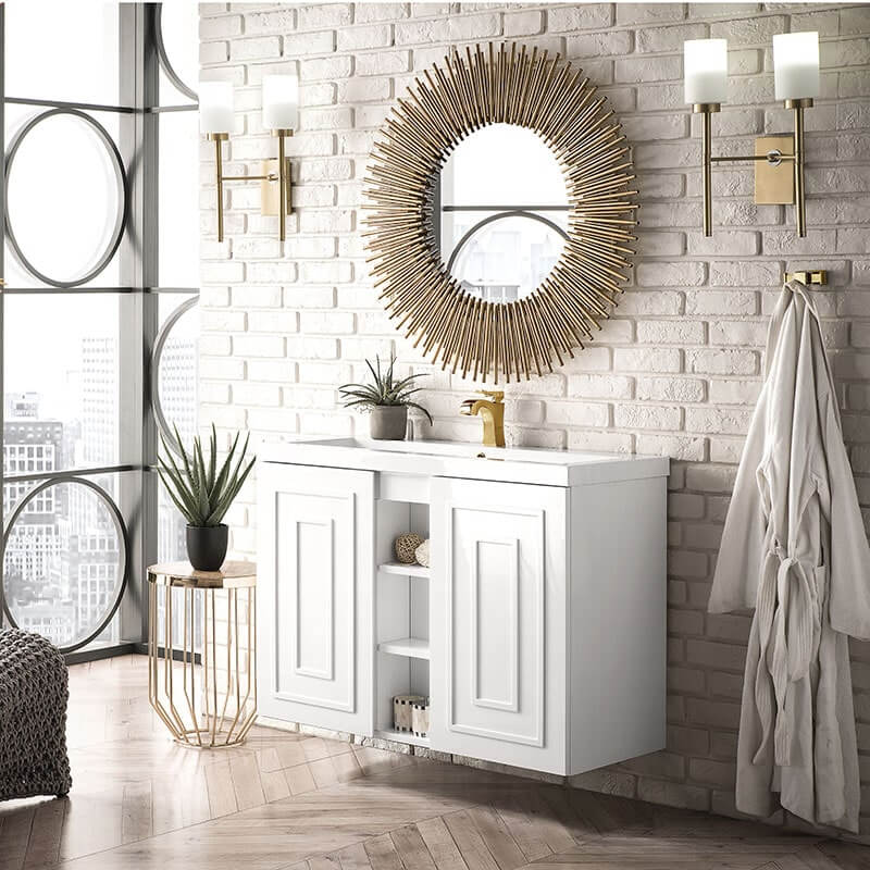 Alicante 39.5 Inches Single Wall Mount Vanity Glossy White Side View