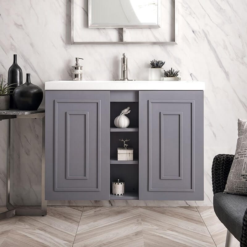 Alicante 39.5" Inches Single Wall Mount Vanity Gray Smoke Front View