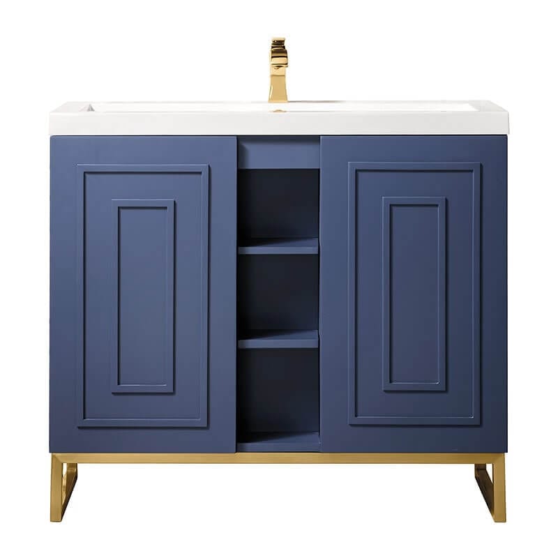 Alicante 39.5" Single Vanity Azure Blue Radiant Gold Freestanding Front View