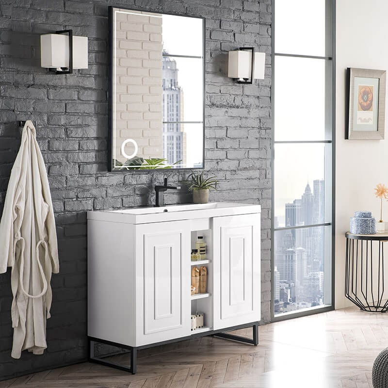 Alicante 39.5" Single Vanity Glossy White Matte Black Side View