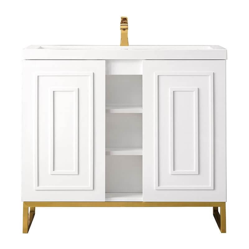 Alicante 39.5" Single Vanity Glossy White Radiant Gold Front View