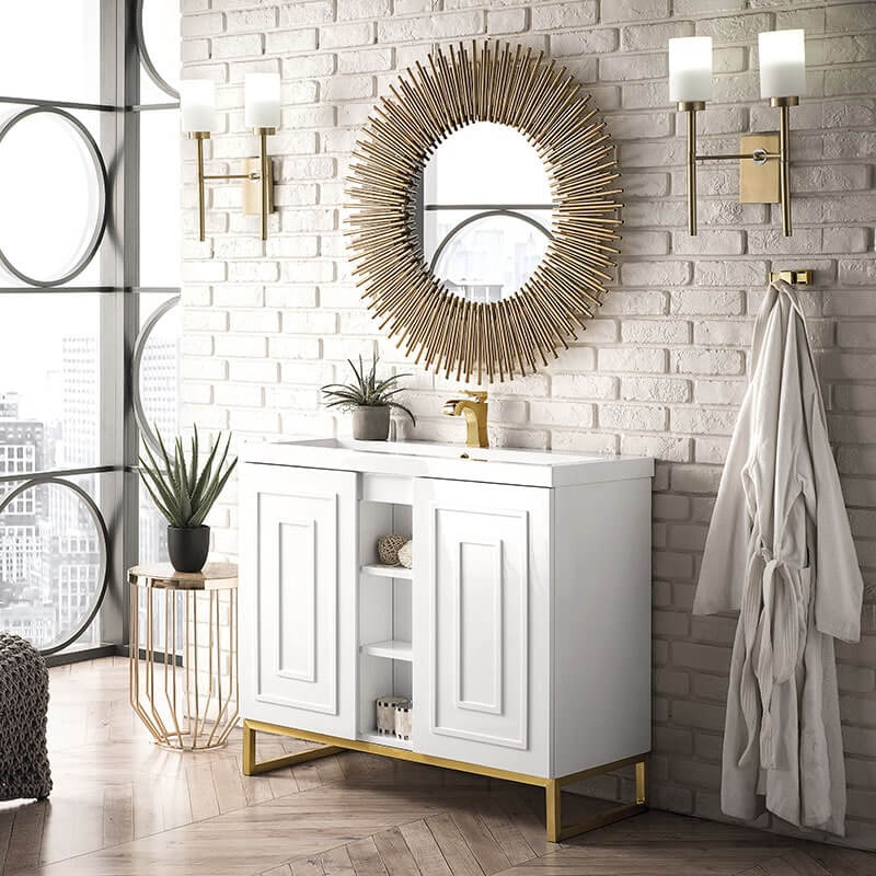 Alicante 39.5" Single Vanity Glossy White Radiant Gold Side View