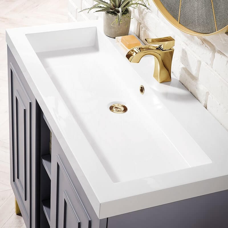 Alicante 39.5" Single Vanity Gray Smoke Radiant Gold White Glossy Composite Stone Top