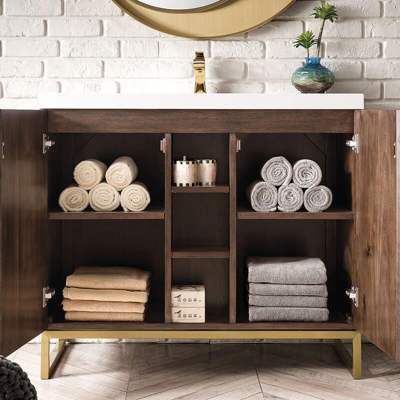 Alicante 39.5" Single Vanity Mid Century Acacia Front View Interior