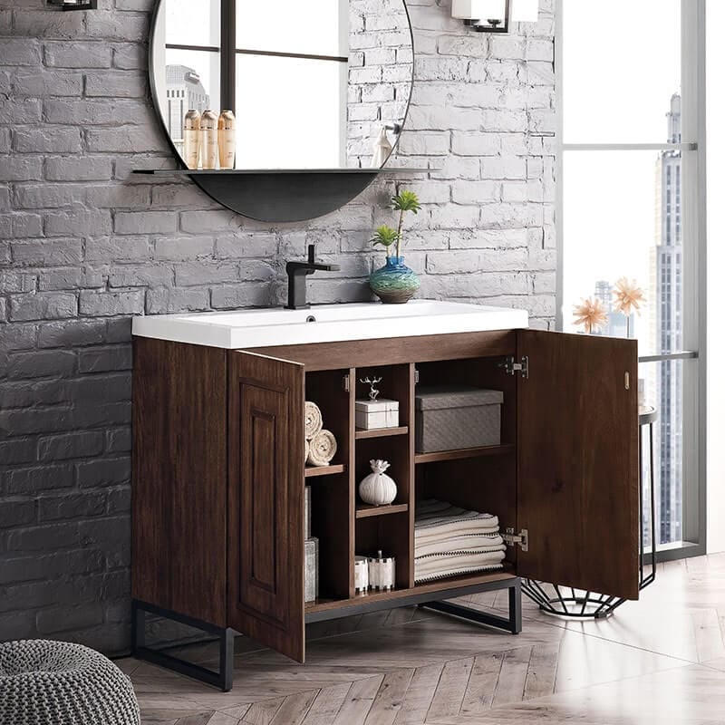 Alicante 39.5" Single Vanity Mid Century Acacia Matte Black Interior